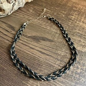 Double braided gold chain and black cord choker